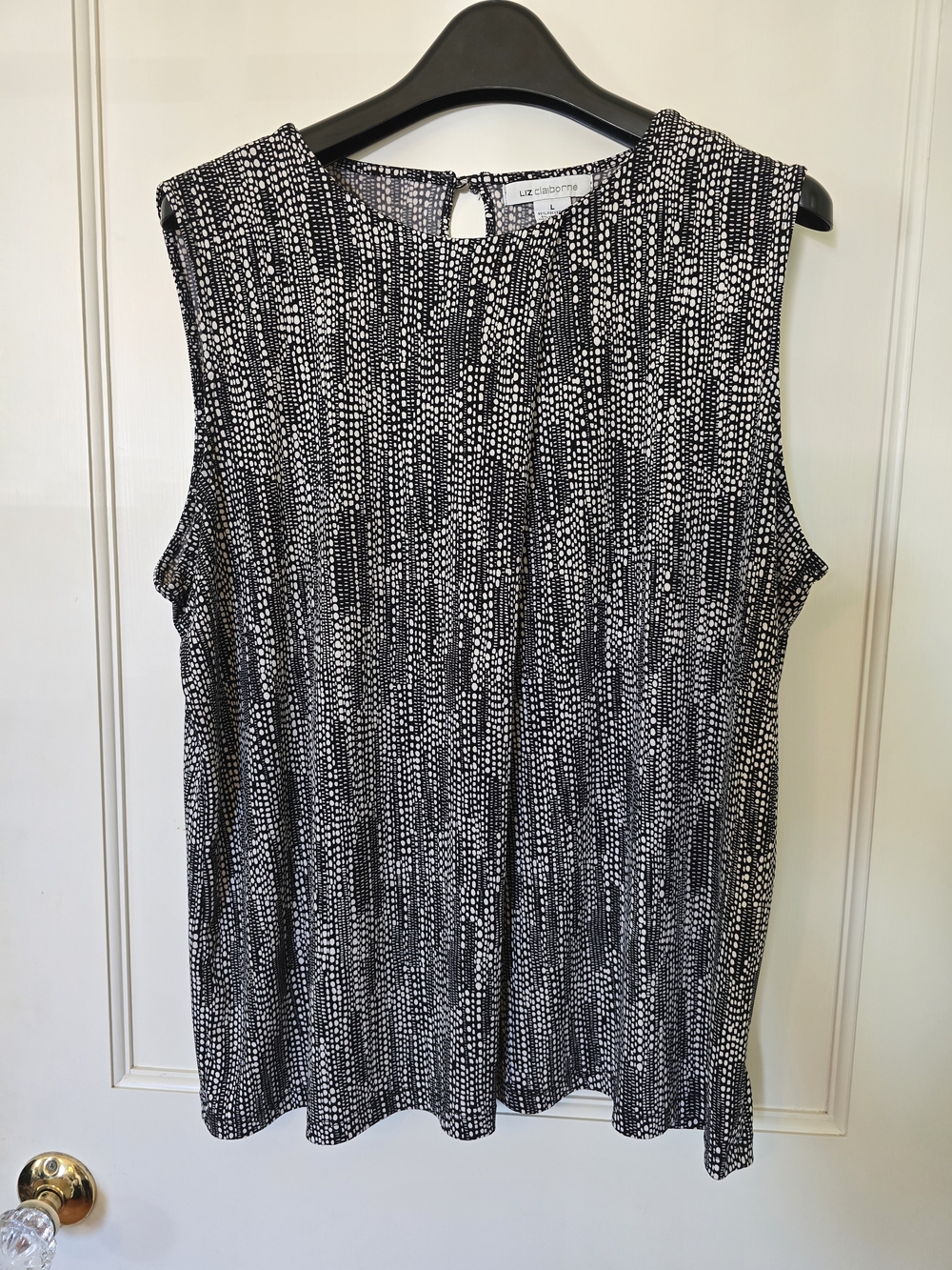 Liz Claiborne Black & White Sleeveless Printed Shell LARGE